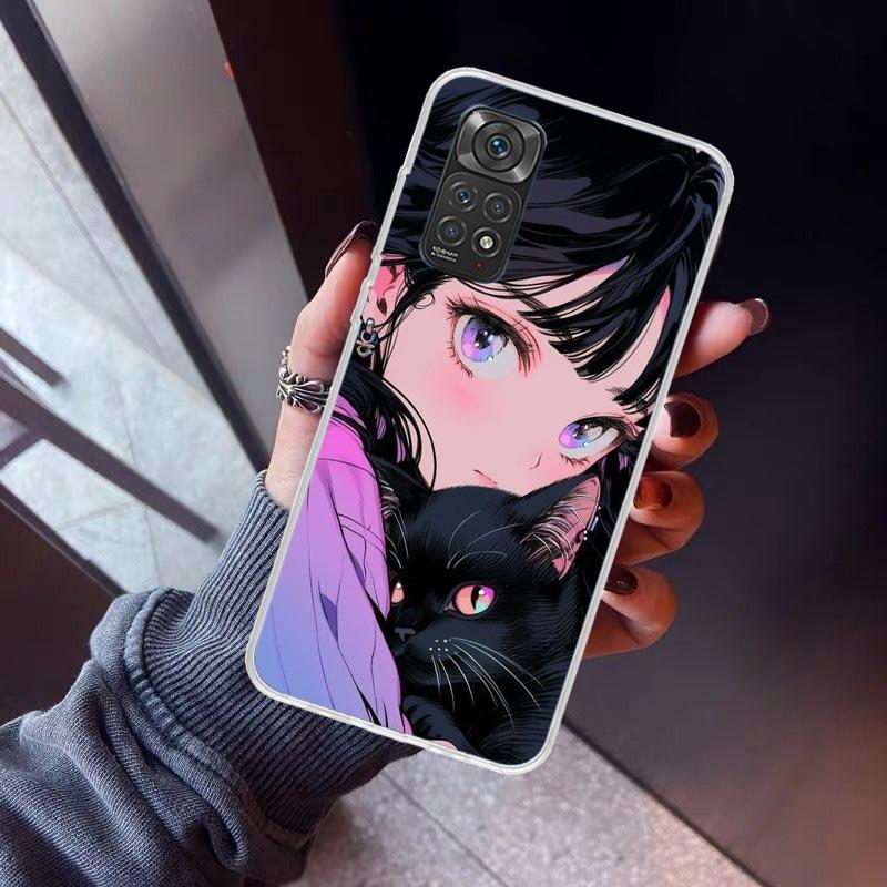 Cute Anime Ins Girls Animal Cat Phone Case For Xiaomi Redmi Note 10 11 12 13 14 15 Pro Plus 11S 12S 14S 11T 11E 10S Soft TPU Bac