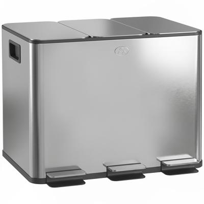 3 X 20L Pedal Bin, Steel Triple Kitchen Bin with Soft Close Lid, Removable Inner Buckets, Fingerprint-Proof, Silver Tone