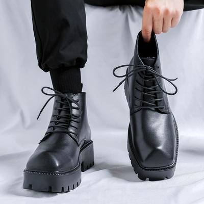 Men Luxury Fashion Original Leather Boots Lace-up Pointed Toe Shoes Cowboy Platform Boot Designer Cool Ankle Botas Hombre
