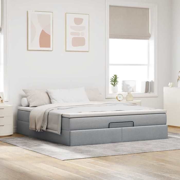 VidaXL Ottoman Bed Frame and Mattress Light Grey 180x200 Cm Fabric, Bed Frame, Upholstered Bed Frame, Bed Frame 3311127
