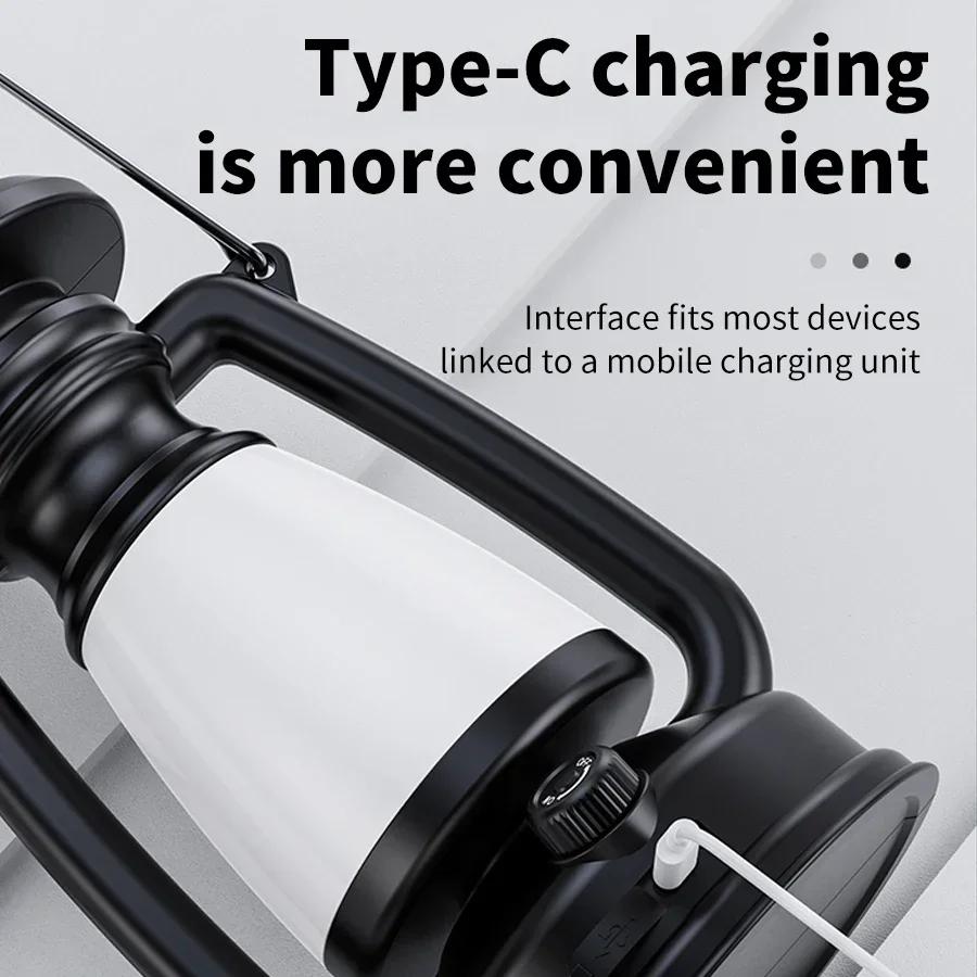 Portable Camping Lanterns USB Rechargeable Solar Charging Camping Light Dimming Outdoor Hanging Tent Light Hiking Fishing Lamp