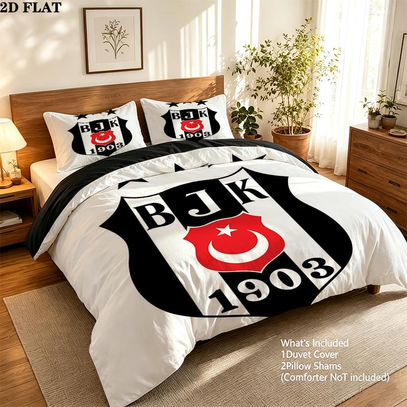 Besiktas J.K Muster Bettwäsche Heimdekoration Geburtstagsgeschenk ( 1 Bettbezug + 2 Kissenbezüge, ohne Füllung),Fanartikel.