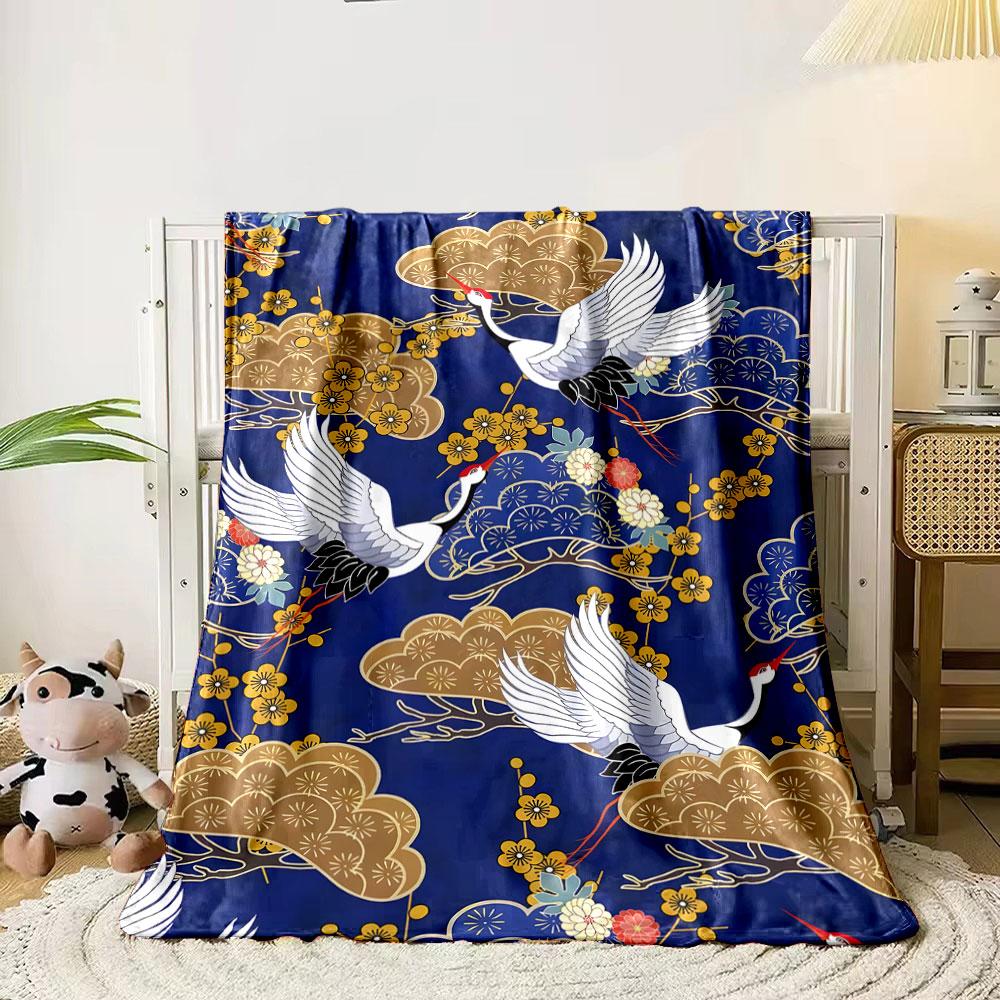 Kraniche Pflaumenblüten Wolken Druck Flanelldecke Schlafzimmerdecke für Wohnzimmer Sofa Mittagspause Weicher Überwurf für Freundesfest Geschenk