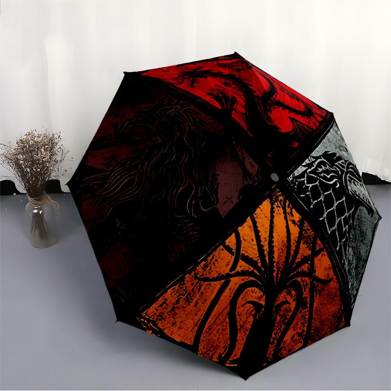 1pc Game of Thrones Map Automatic Folding Personality Personality Cute Umbrella, Portable Collapsible Design, 8-Rib Iron Frame, All-Season Casual Outd