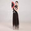 Costume de Danse Classique Chinoise, Nouveau Style Chinois Fleuri à Bretelles Dégradé Maxi Jupe Pour Performance et Pratique de Danse à l'Éventail
