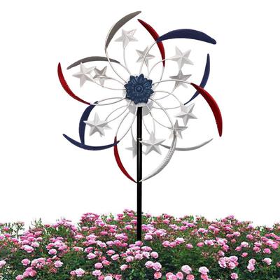 Garden Wind Spinners Metal Patriotic Windmill Red White Blue Spinners Patriotic Yard Decor Outdoor Wind Spinners 4th Of July