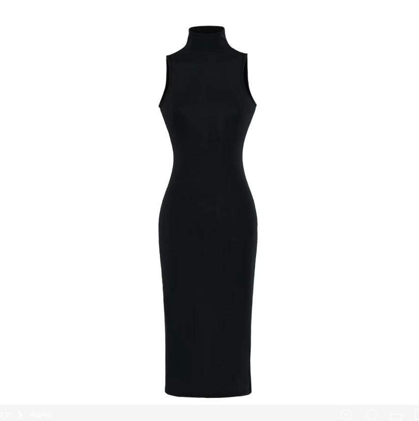 Women s 2026 Summer High Neck Sleeveless Bodycon Dress with Back Slit - American Spicy Girl Style Small