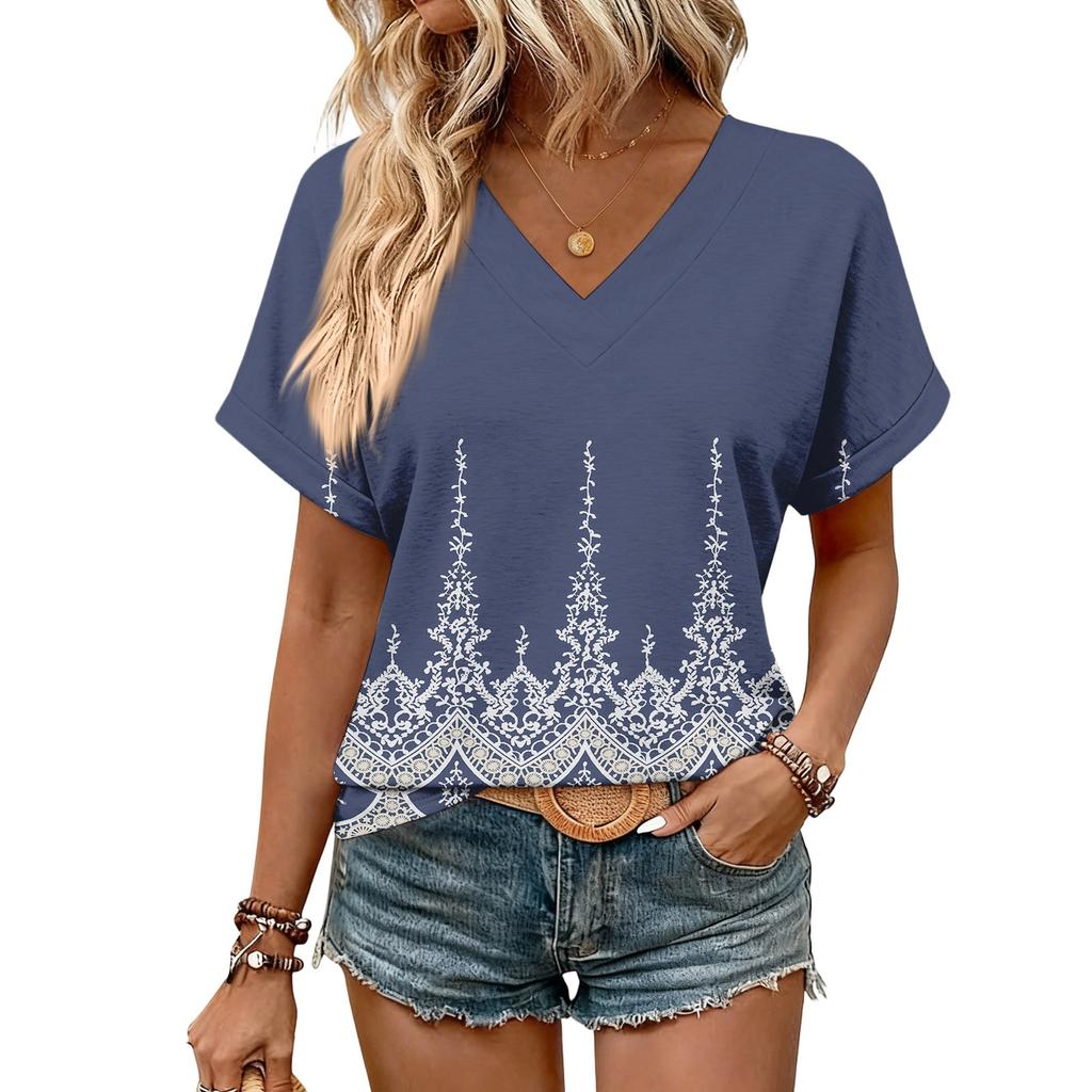 Womens Summer Tops  Short Sleeve V Neck Shirts Casual Dressy  Summer Blouses Tunic Top