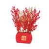Artificial Flower Blessing Bucket Red Fruit Gold Leaves Potted Plant Tabletop Arrangement for Spring Festival Home Decor