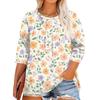 Women's Printed Round Neck Plus Size Tops 3/4 Sleeves Elegant Shirt Tops