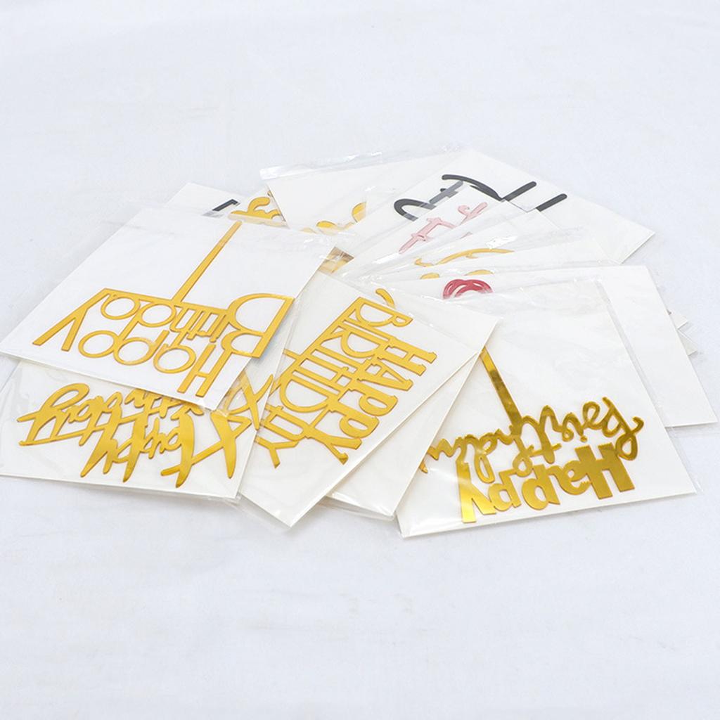 10pcs Multiple Styles Happy Birthday Cake Topper Black Gold Cake Toppers Baby Shower Cake Birthday Party Cake Flag Decorations