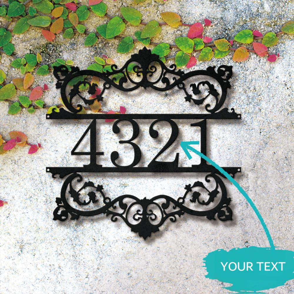 Custom Metal Tin Sign Scroll Design Address Plaque House Number Home Decor