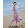 Demana 'Blossom Radiance' Printed Chiffon V-Neck Belted Irregular Hem Dress