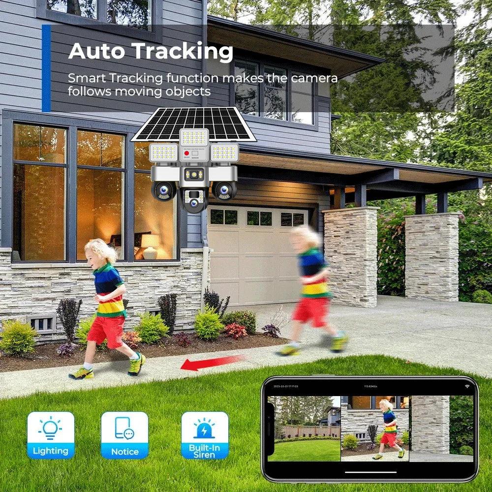 15MP Solar Security Camera – LED Light, 3-Screen Display, 4G SIM, Wireless, Remote Control Via V380 App
