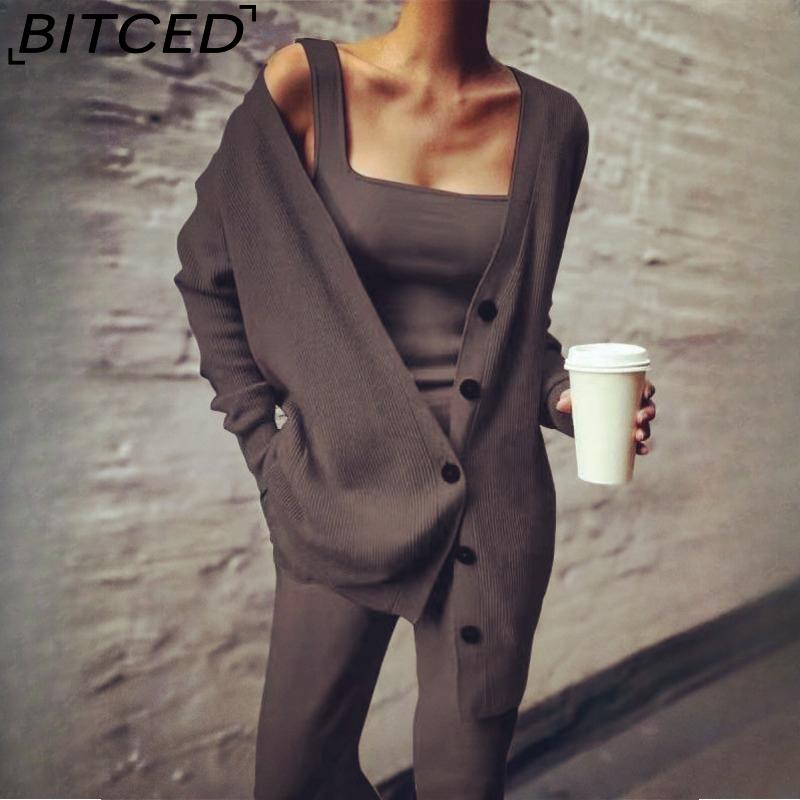 BITCED Knitted Three-piece Summer Women's Coat, Vest and Trousers Set