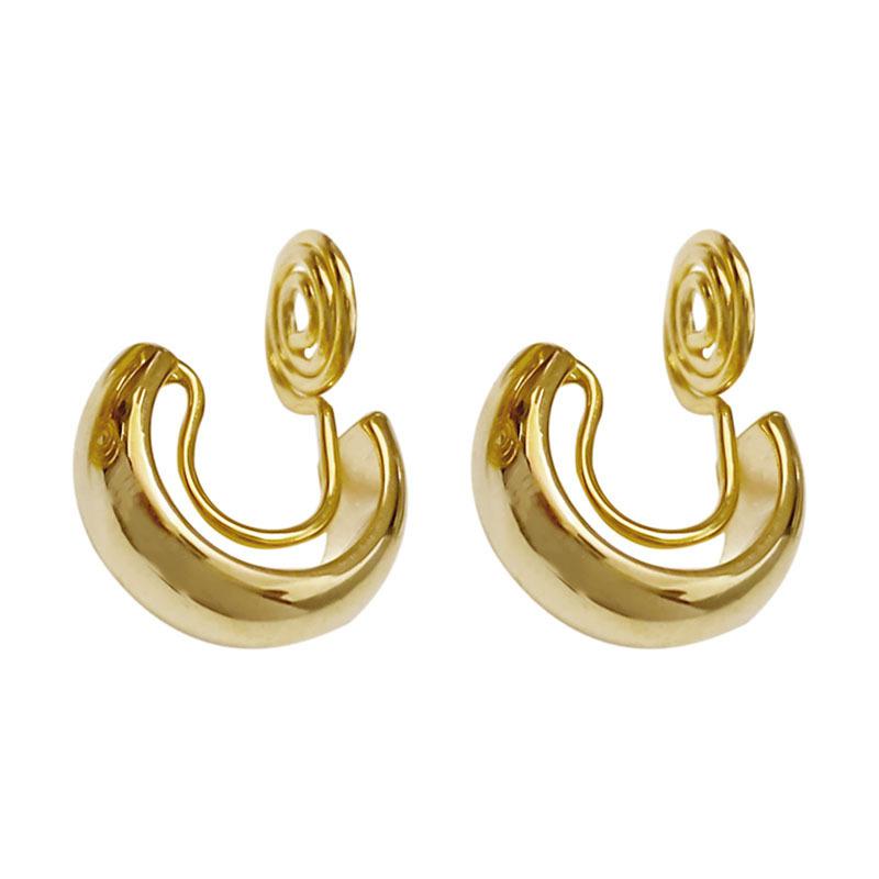 Vintage Gold Color Minimalist C Shape Clip on Hoop Earrings Non Pierced Cute Earring for Women Party Charm Jewelry New