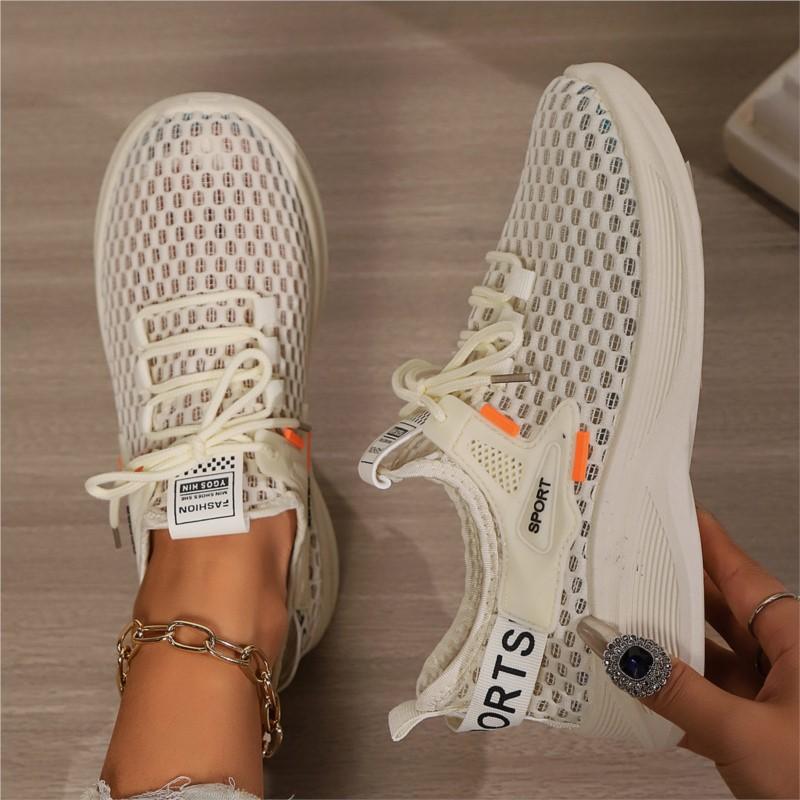 Fashion Mesh Lady Vulcanized Shoes Non-slip Knitting Womens Soft Bottom Breathable Casual Walking Hollow Running Shoes Platform Sneakers