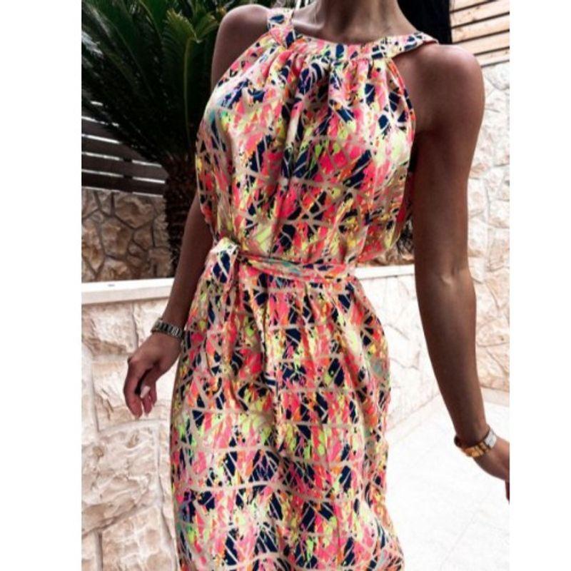 

Summer New Sexy Bohemian Beach Dress Halter Yellow 2XL