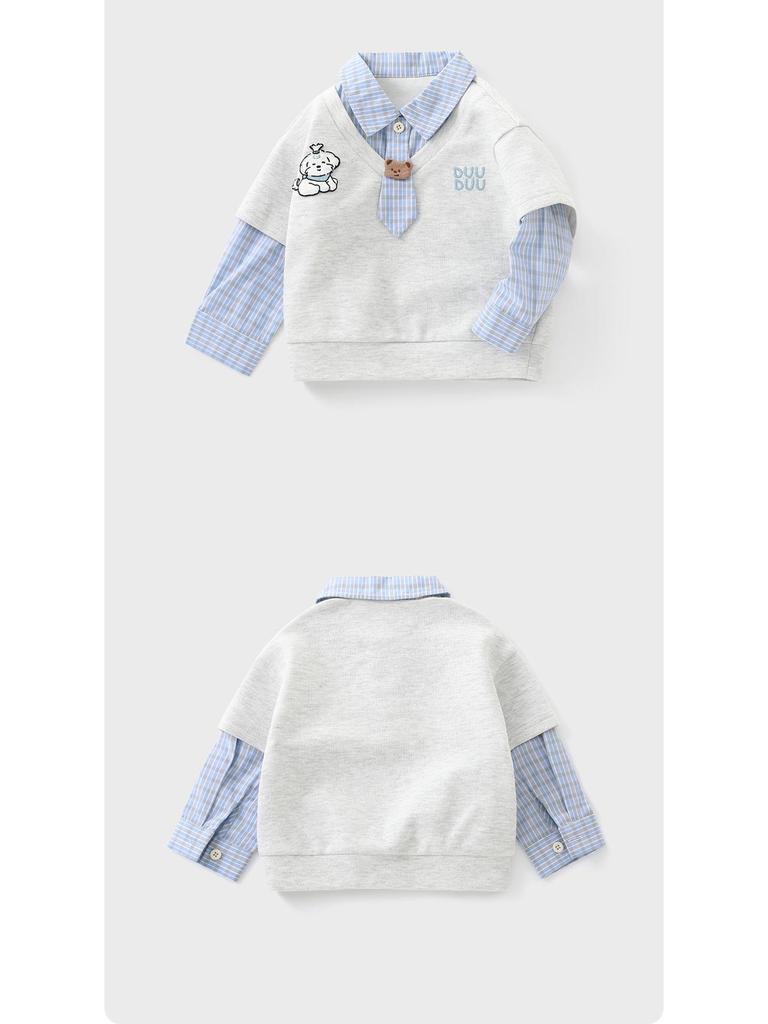 DUUDUU Boys' 2026 Long Sleeve Two-Piece Polo Shirt Hoodie 