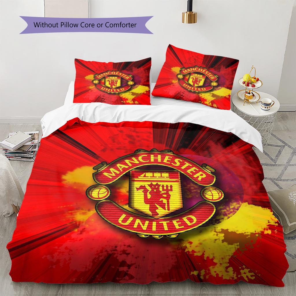 Man Utd2 Pattern Bedding Quilt Set Home Decoration Gift (1 * duvet cover + 2 * pillowcase without core)