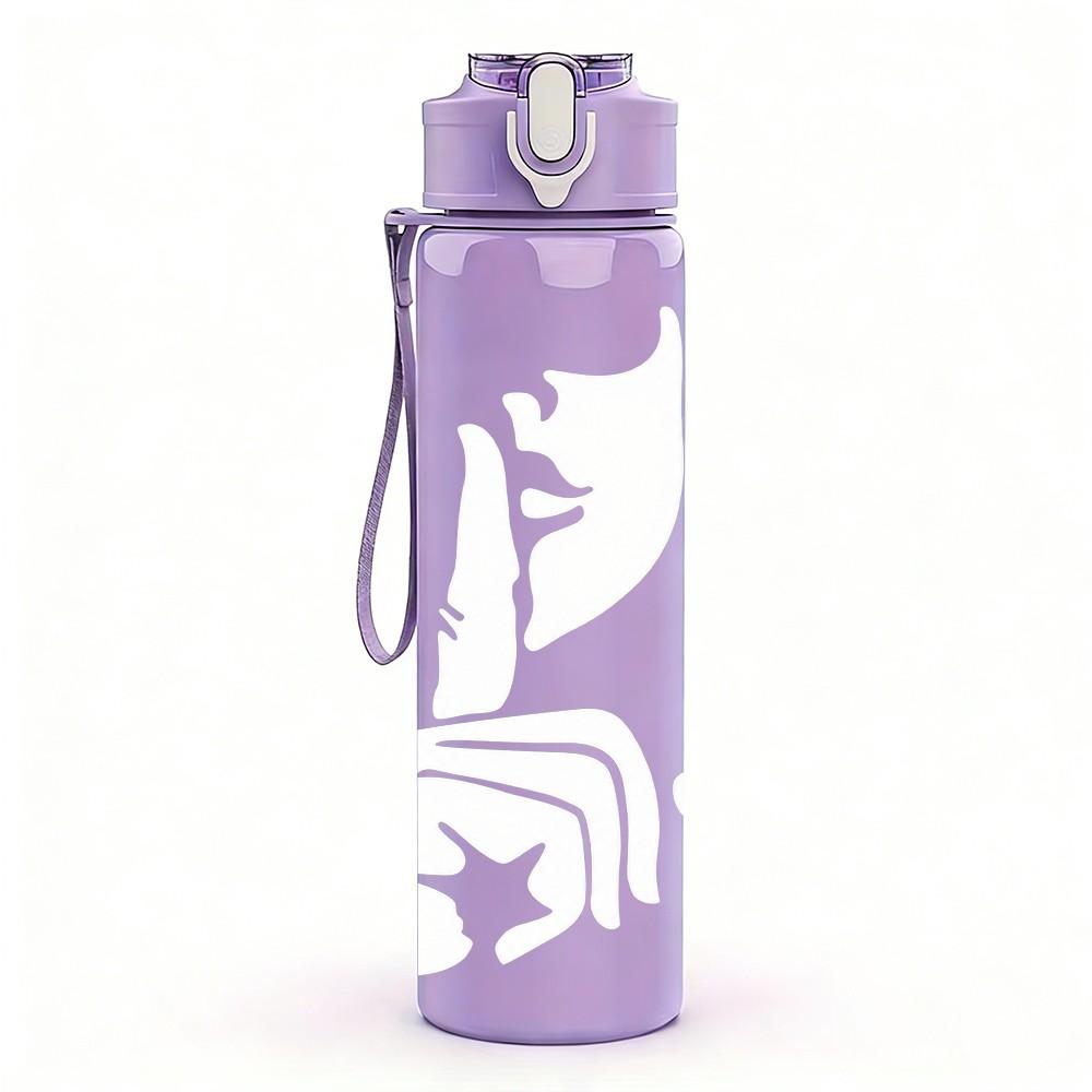 1PC Simple Minimal Blank Texture Print 750ml Color Plastic Sports Water Bottle Leakproof Flip Straw Lid Suitable for Sports Office Home Use