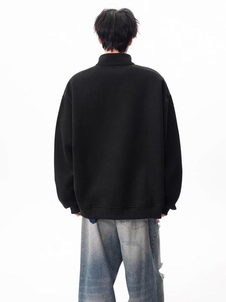 Men's Autumn Trendy Half-Zip Stand Collar Velvet Hoodie