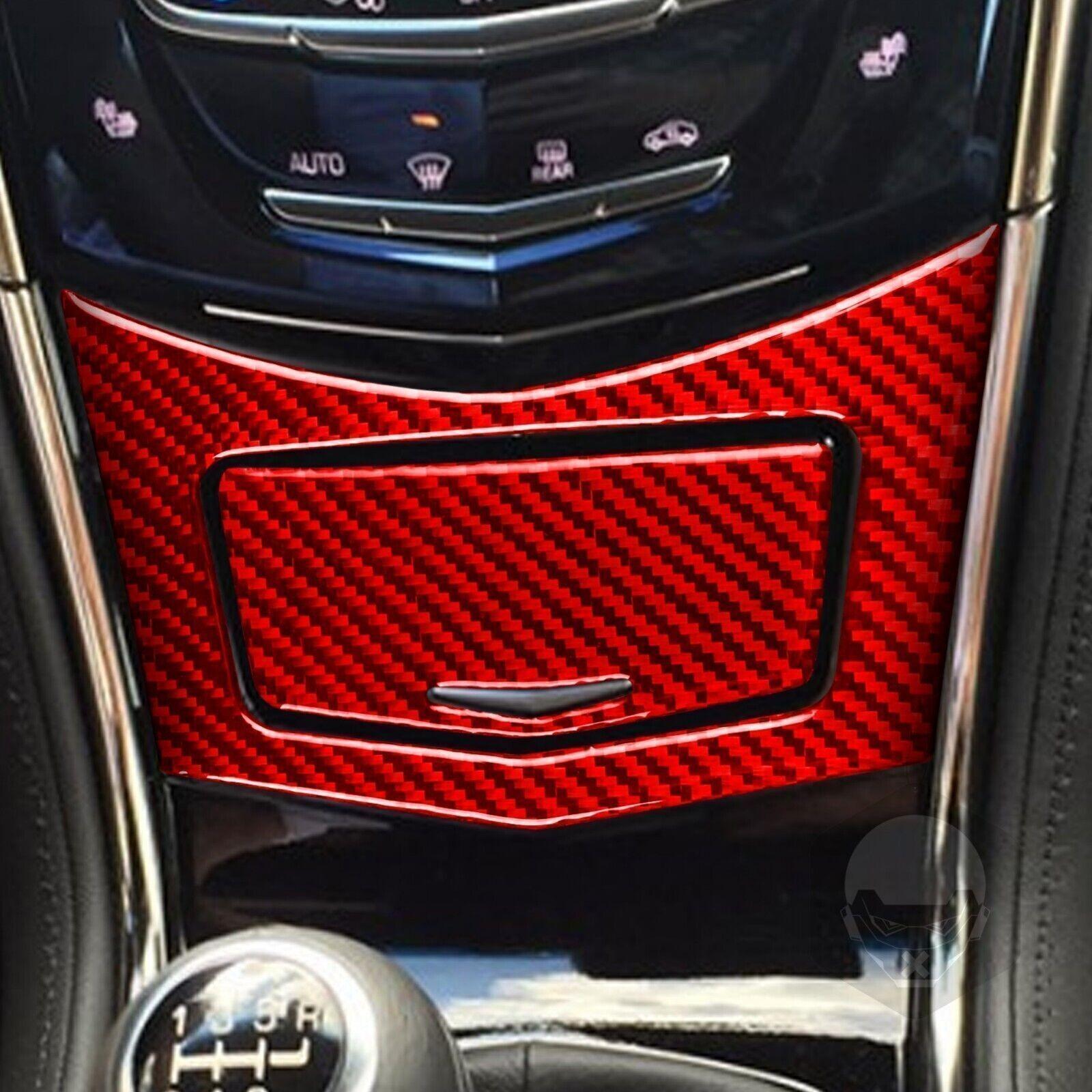 2Pcs Red Carbon Fiber Console Starage Box Cover Trim For Cadillac ATS ATSL 13-19