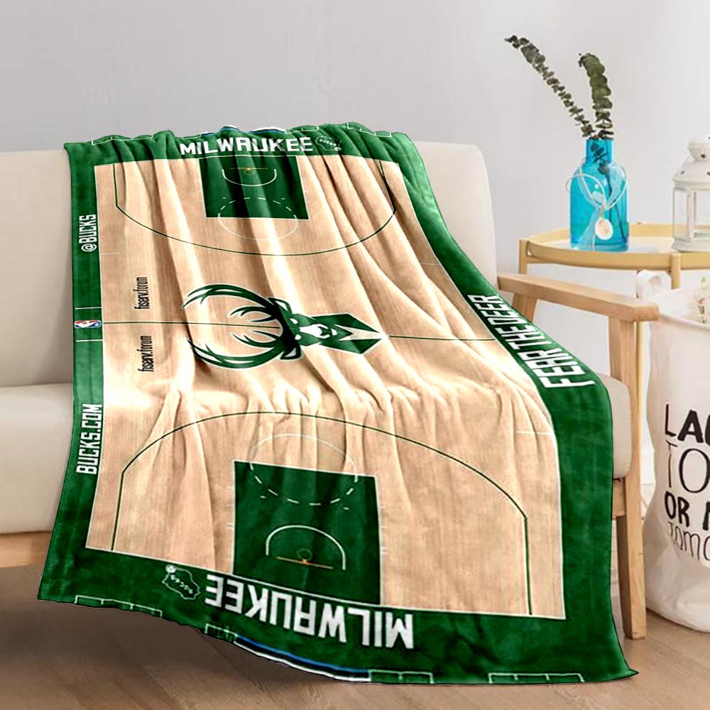 Milwaukee Bucks Basketball Court Style blanket, Green and Beige Design blanket, suitable for use in the bedroom, living room, on the sofa