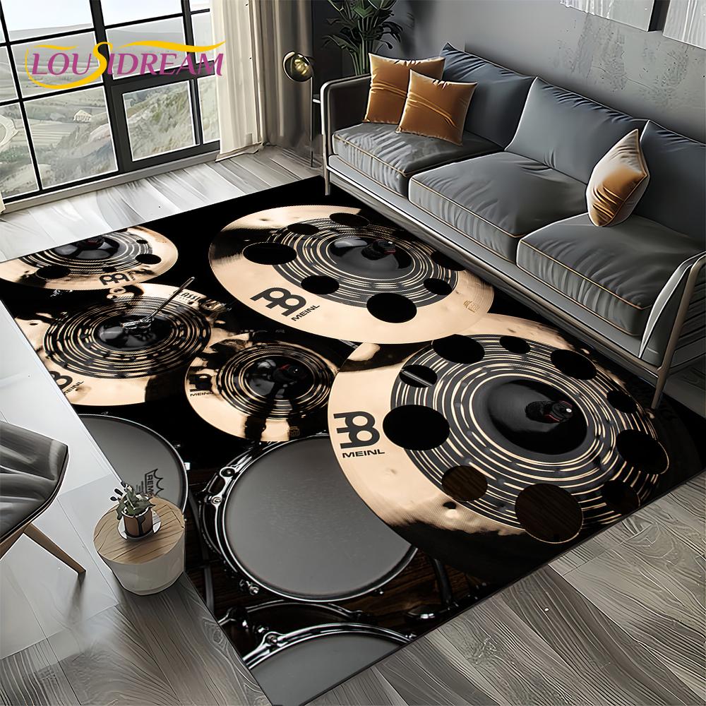 3D Cymbal DW Drum Kit Drum Set Music Instruments Carpet Rug for Living Room Bedroom Home Sofa Decoration,Kids Non-slip Floor Mat