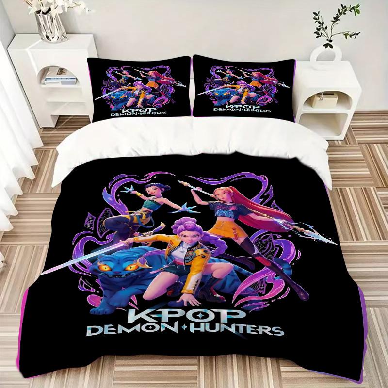 Kpop Demon Hunters Print 3Pcs Bedding Setduvet Cover With 2 Bedropillowcase Home Birthday Gift