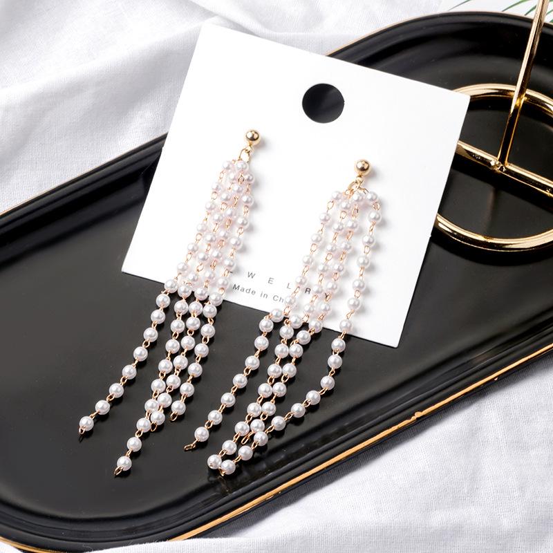 Fashion Long Pearl Fringed Earrings For Women, Temperament, Personality, Trend, Fairy And Thin Earrings