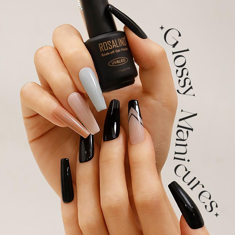 ROSALIND Stylish Nail Gel Polish Set 6PCS Kits Semi Permanent For Beauty Nail Supplies Cured With UV Lamp Base Top Gel Varnish