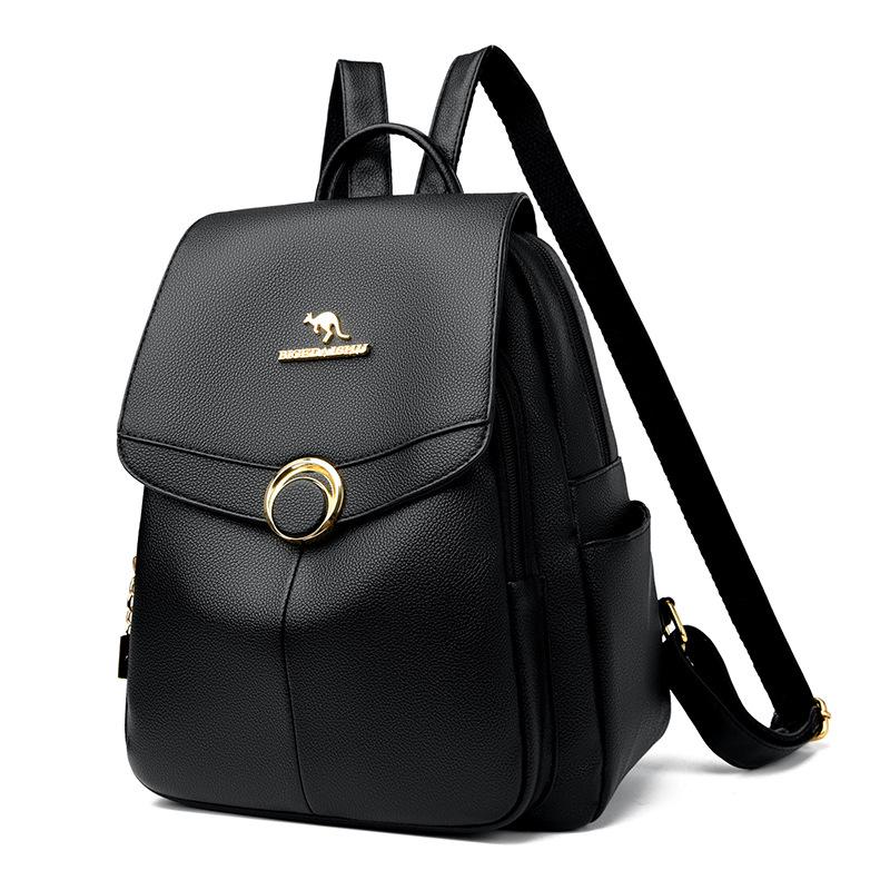 

Stylish 2024 Korean Soft Leather Backpack: Versatile, Large-Capacity Travel & School Bag for Women. чёрный