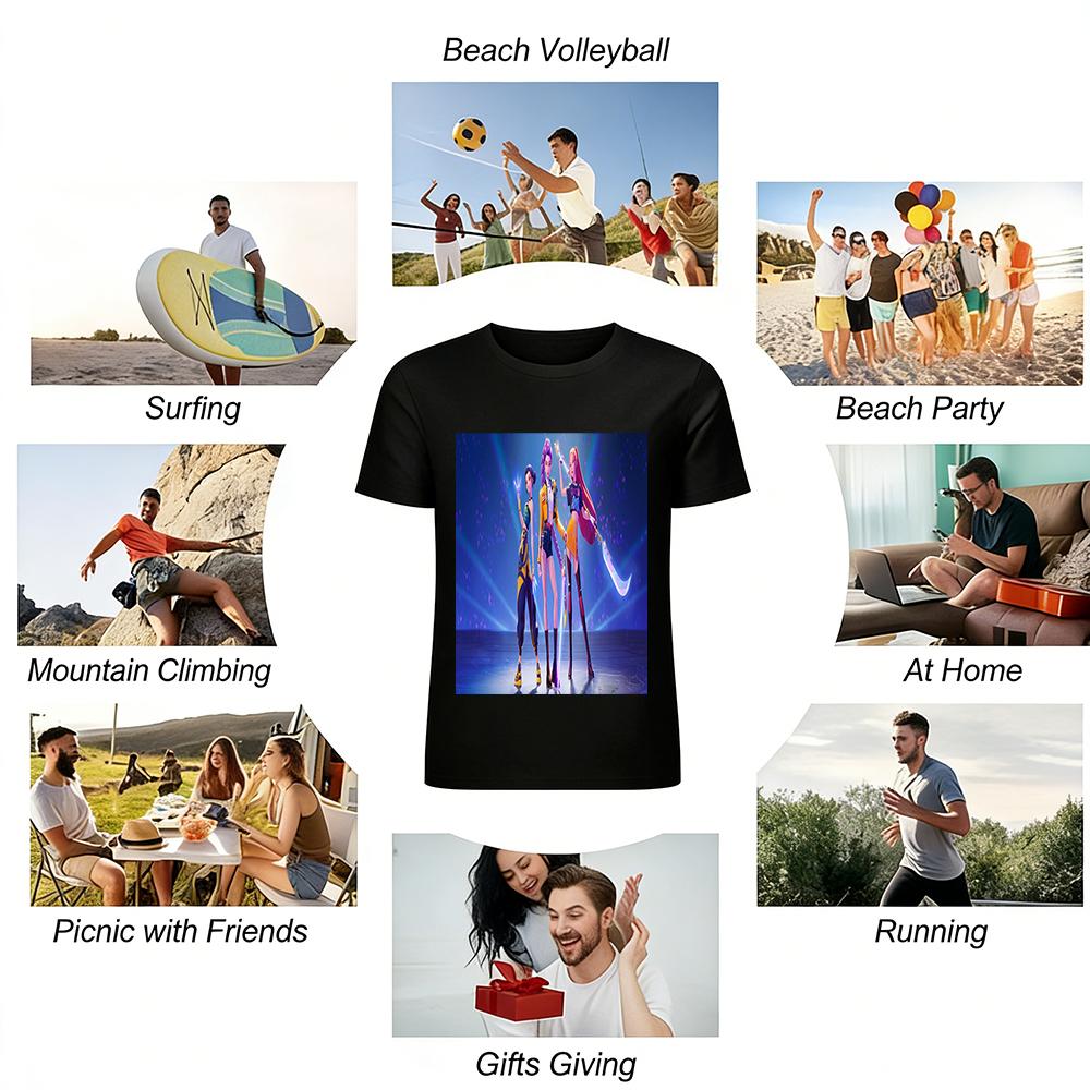 Virtual Girl Group Print T-shirt Trendy Anime Style Loose Breathable Unisex Casual Top Pure Cotton T-shirt