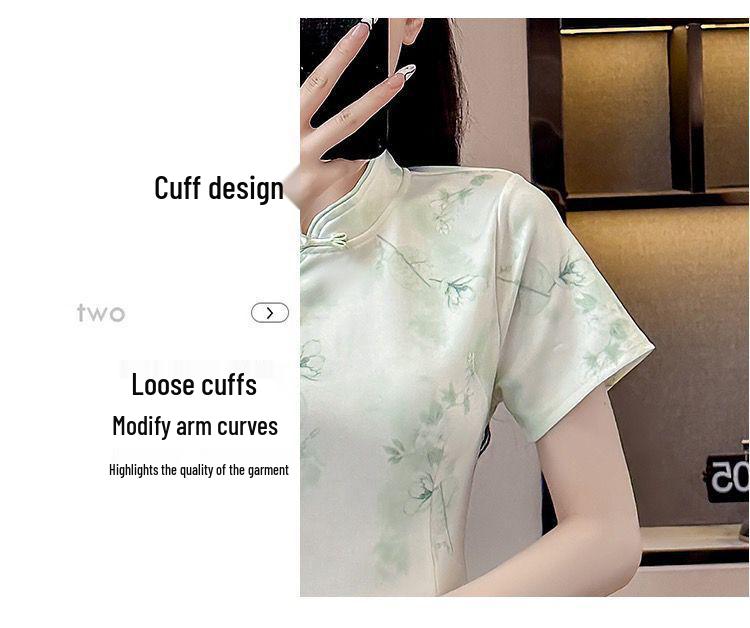 2026 Chinese Style Qipao Two-Piece: Short Sleeve Top & Shorts Set