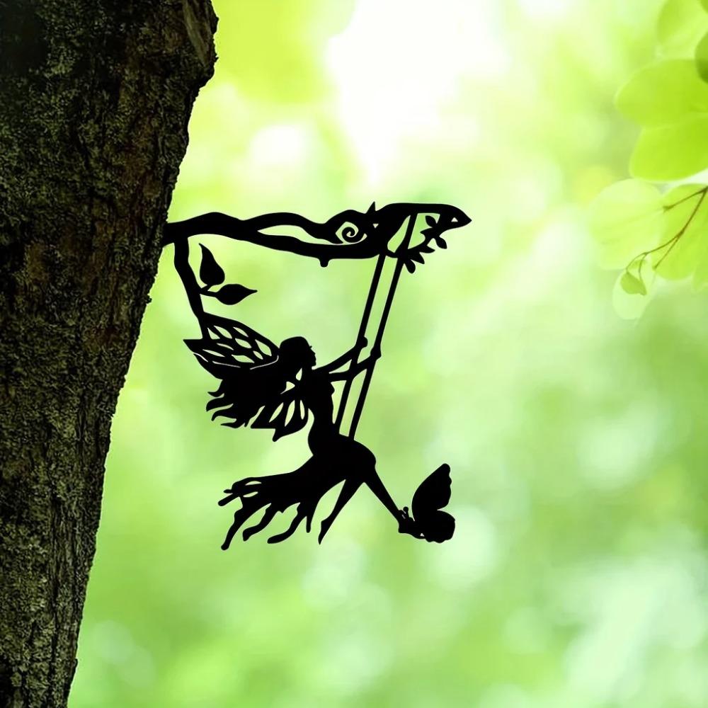 1 stück Schaukel Elfe Auf Zweig Stahl Silhouette Metall Wand Kunst Hause Garten Hof Terrasse Outdoor Statue Stake Dekoration Perfekte