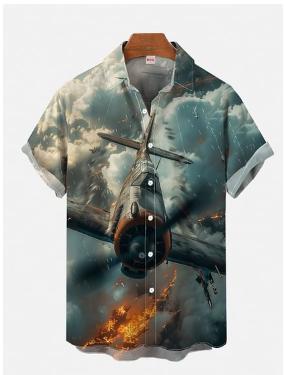 Fighter Series 1D Digital Printing Men's Hawaiian Shirt Short Sleeve Wholesale