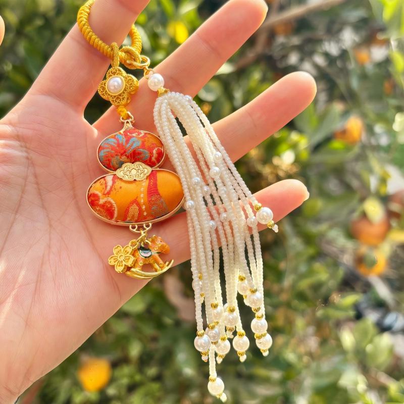 Pure Handmade Song Brocade Horse Pendant Charm – Double-Sided Fortune & Prosperity Tassel Ornament
