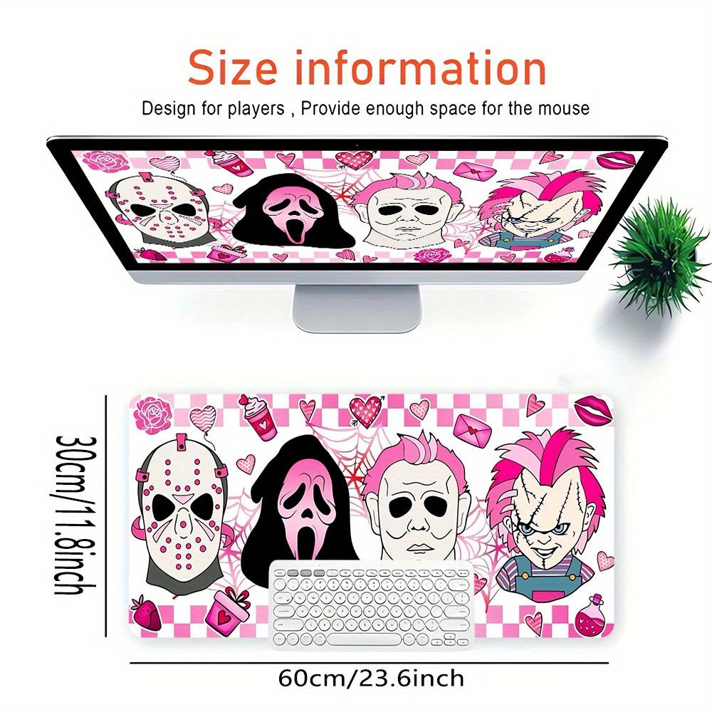 Large Multi-Size Non-Slip Rubber Base Halloween,Pink,Horror Characters Mouse Pad,Stitched Edges Keyboard Desk Mat for School,Office
