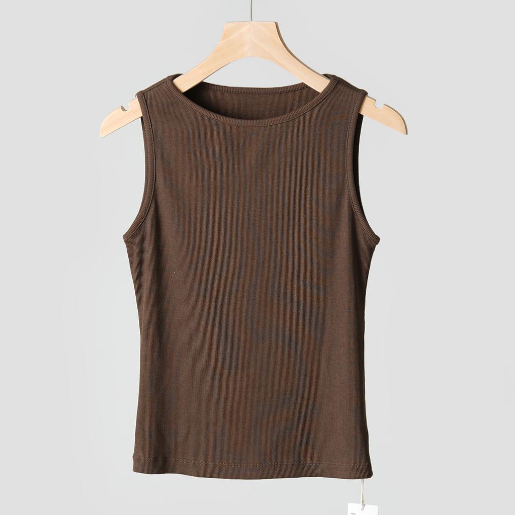 Spring and summer I-shaped pure cotton vest women's one-word neck hanging neck thin inner threaded sleeveless bottoming shirt suspender top