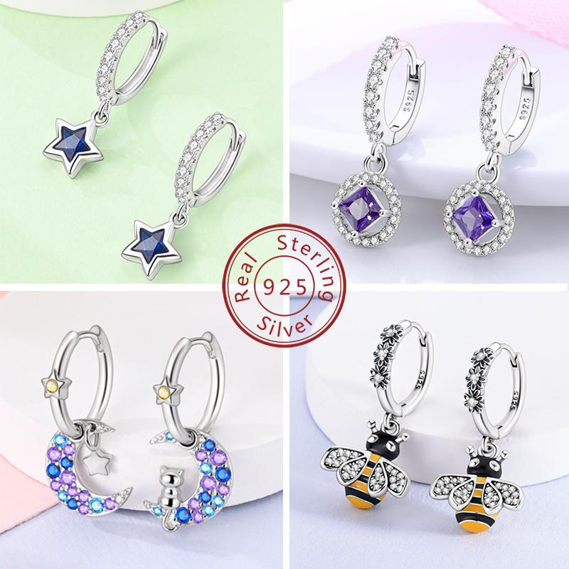 Women Earring 925 Silver Hoop Earrings Love Heart Butterfly Drop Earring Stud For Women Girls Party Jewelry Gifts
