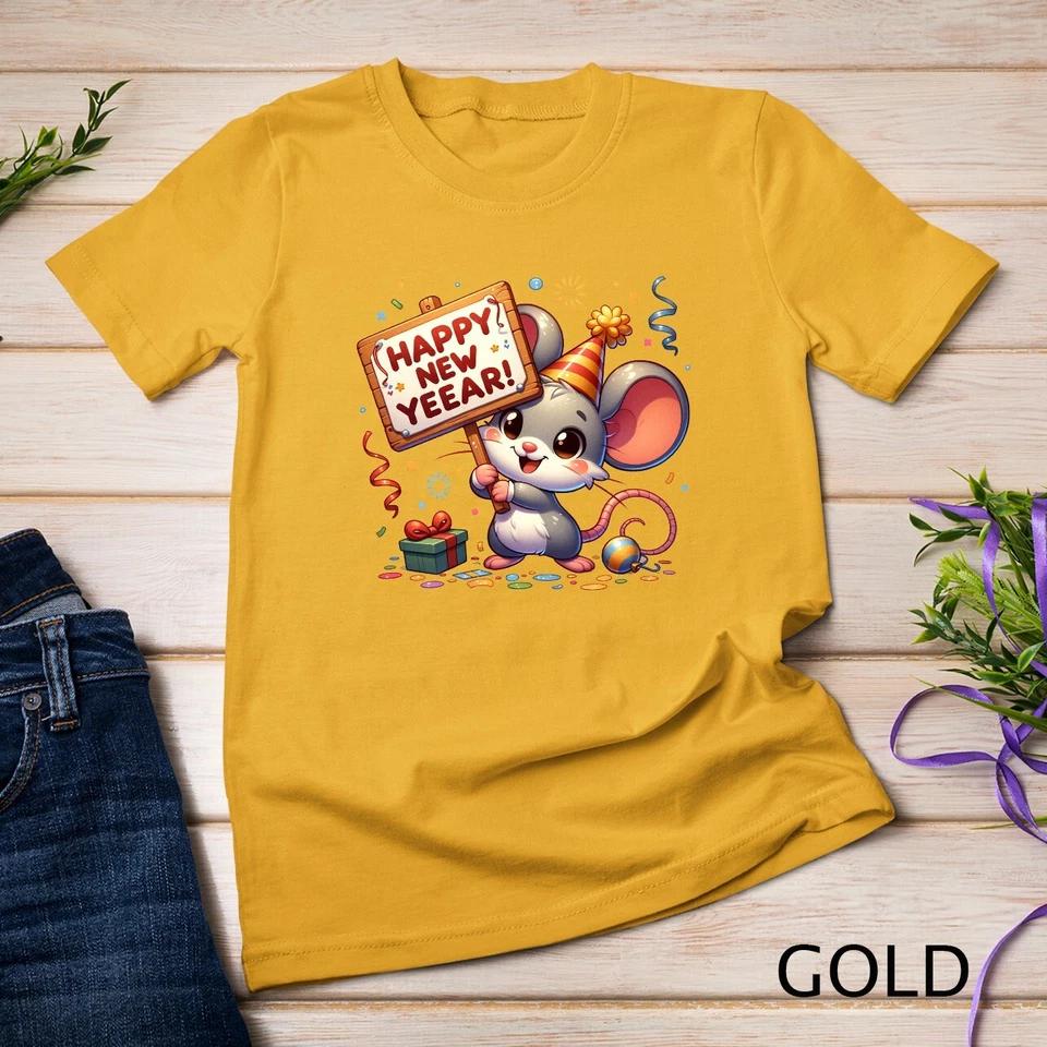 Cute Mouse Welcomes New Year 2025 Funny T-shirt Unisex T-shirt 4 M