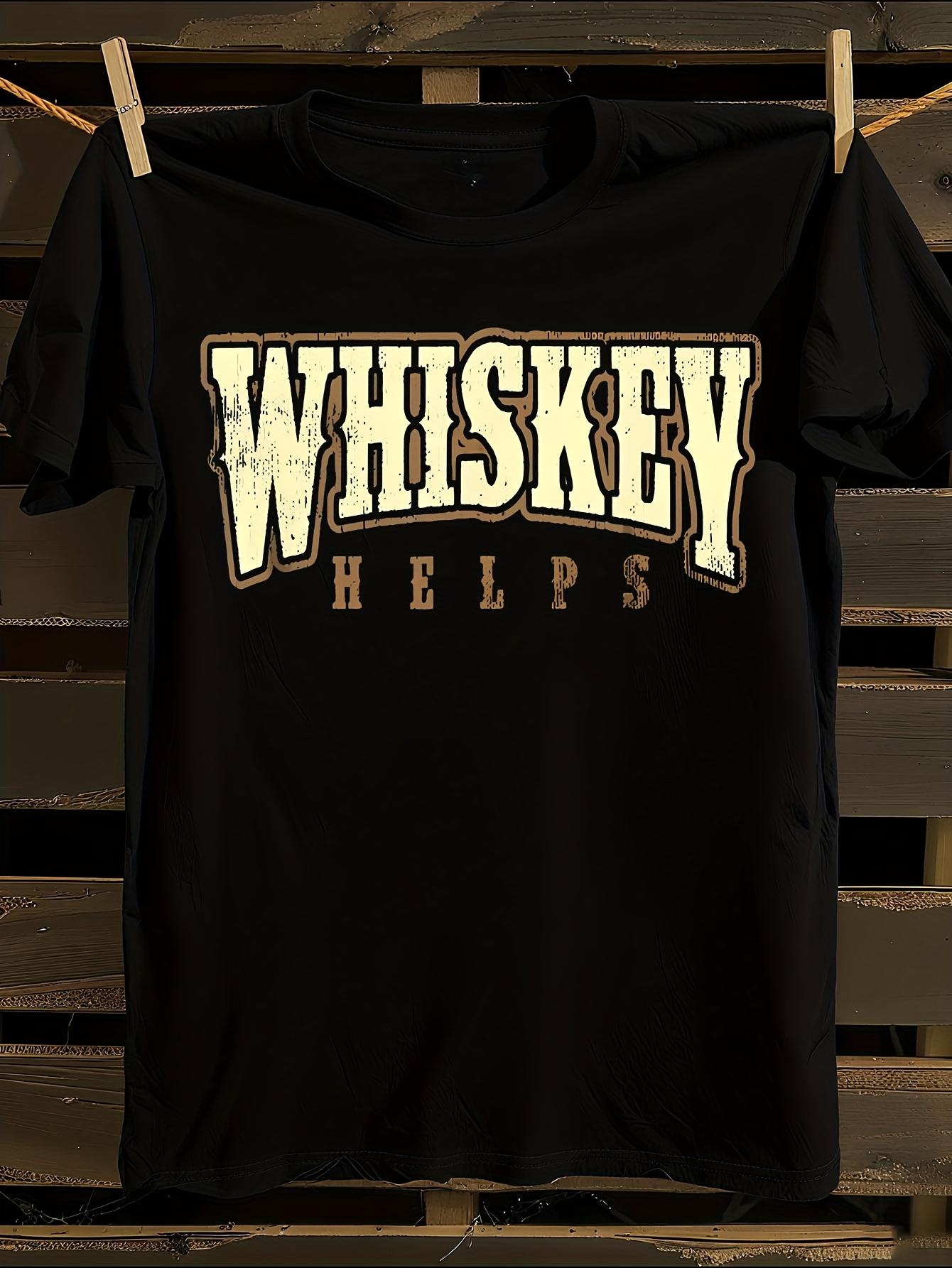 Unisex Vintage Whiskey Whiskey Helps Graphic T-Shirt Mens Tshirt Womens Tshirts with Letters Print Short Sleeves T-Shirt Casual Street Tee Shirt Top S