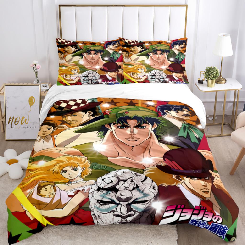 JOJO Anime Print Three Piece Bedding Set Fashion Article Boys Or Adults For Beds Quilt Covers Pillowcases Bedding Set Gift