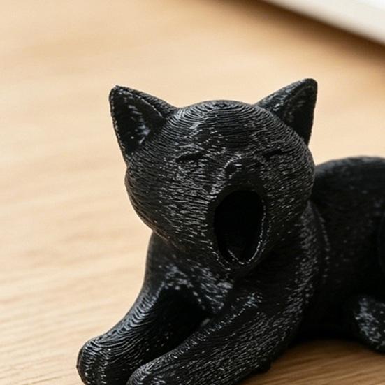 xiaobudian 3D Printed Cat Ornament, Realistic Plush Texture Figurines, Black White Cute Healing Sculpture, for Desk Car Bookshelf Decor