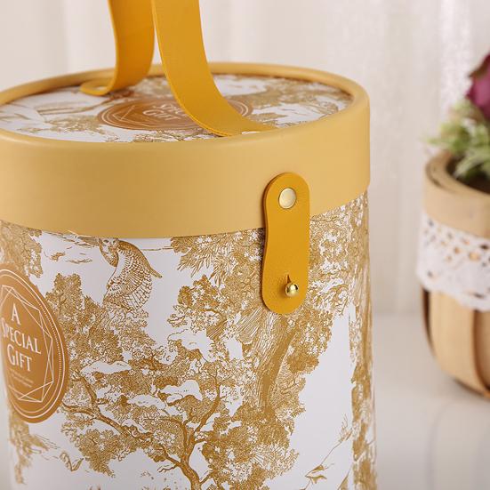 Gift Box Floral Print Widely Applied Round Shape Lid Bucket Florist Gift Packaging Box for Party