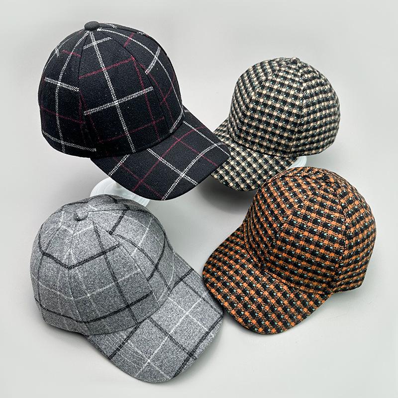 Charm Clothings Men's Black Woolen Plaid British Style Retro Baseball Cap And Wo Personality Autumn And Winter Warm Fashion Versatile 52-60Cm