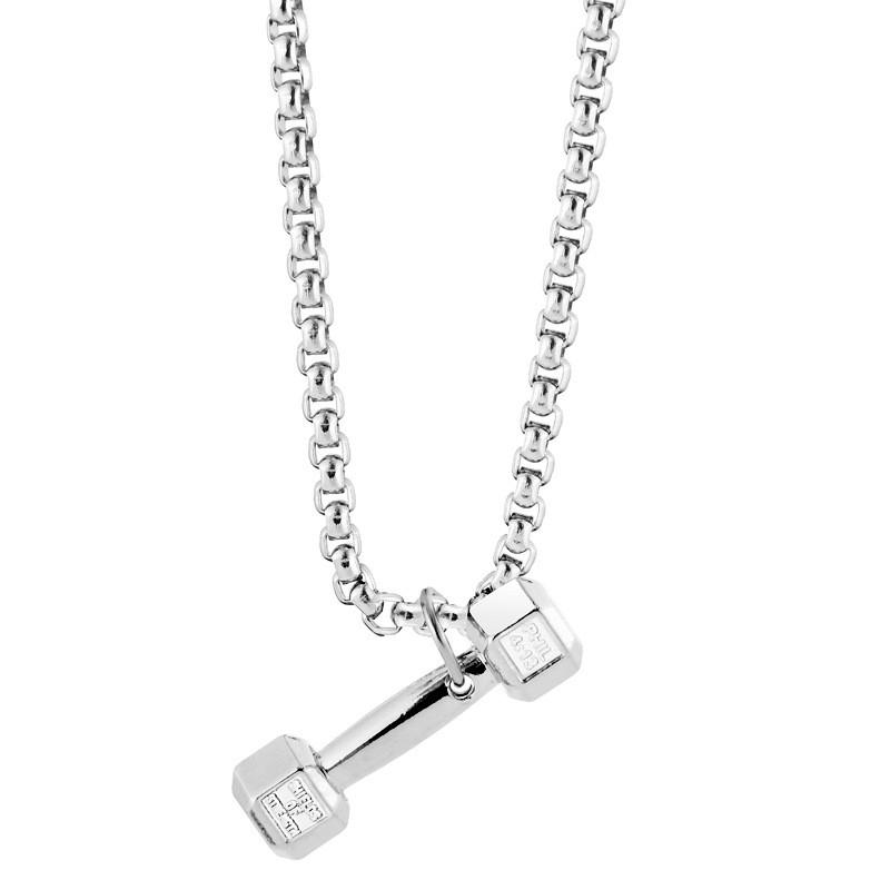 Stylish Dumbbell Necklace For Men With Unique Titanium Steel Pendant Perfect For Fitness Enthusiasts