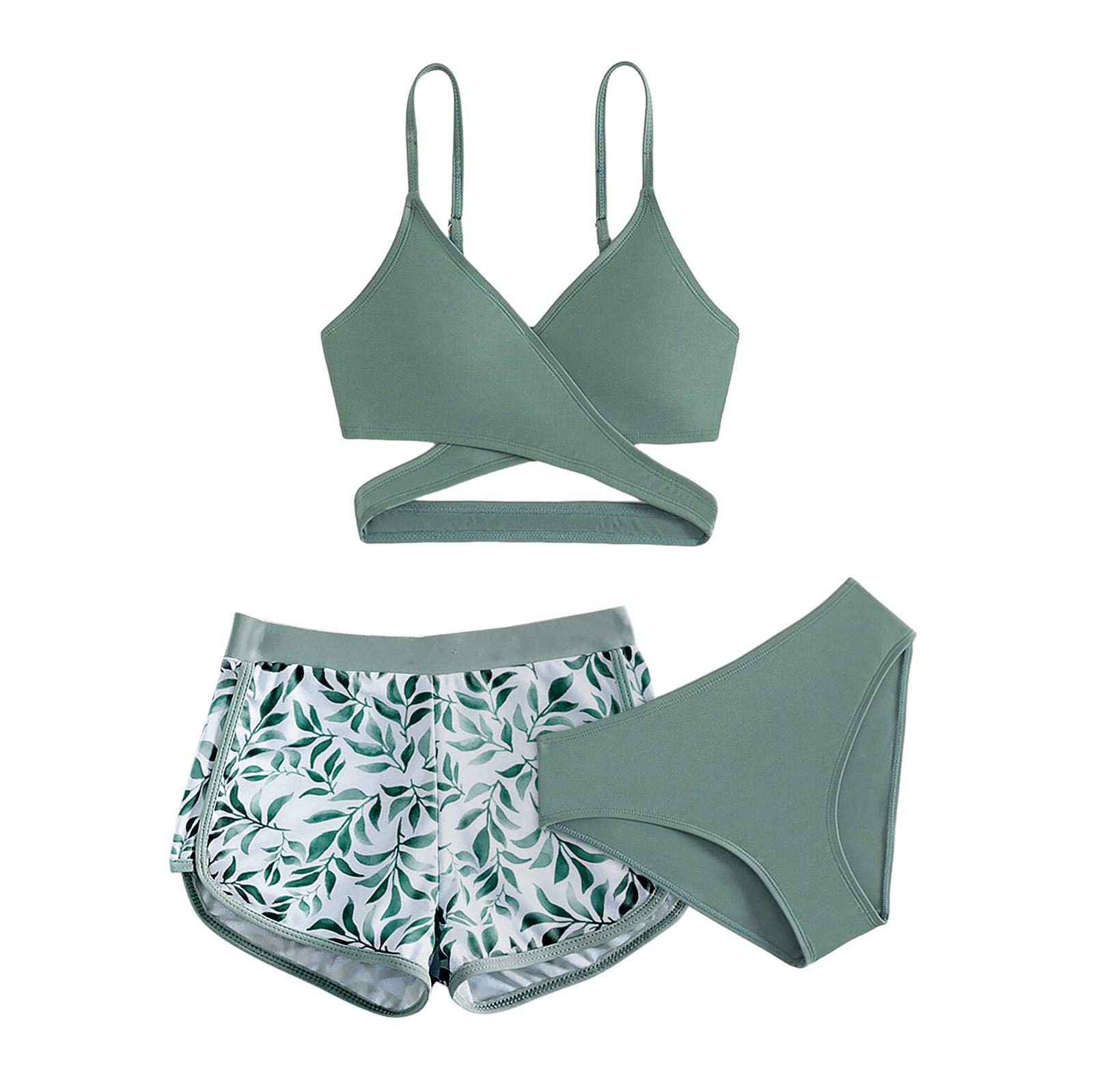 T-fengxinzi Meisjes 3-pack Bikini Sets Kinder Zwempak & Strandrokken Kinder Zwemkleding Tieners Kind Meisje Badpak 140