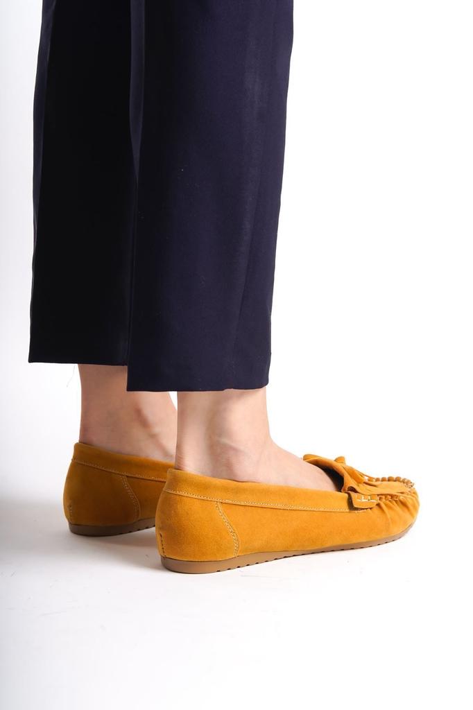 Women's Fashion Flat Heeled Ballerinas Ps Brown Suede Tasseled Daily Ballet Shoes